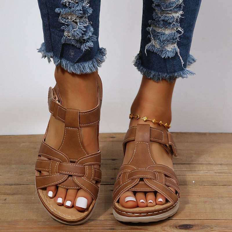 Sandalias Mujer Piel Imitación Trenzadas Confortables Plano - Vestiria