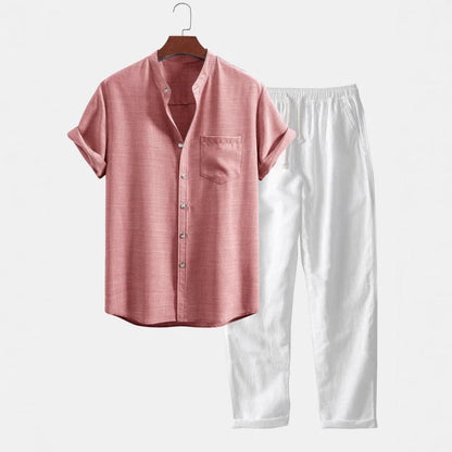 Traje de lino hombre cuello mao pantalón recto