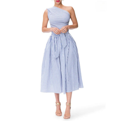 Vestido Mujer Rayas Estrechas Escote Lateral - Vestiria