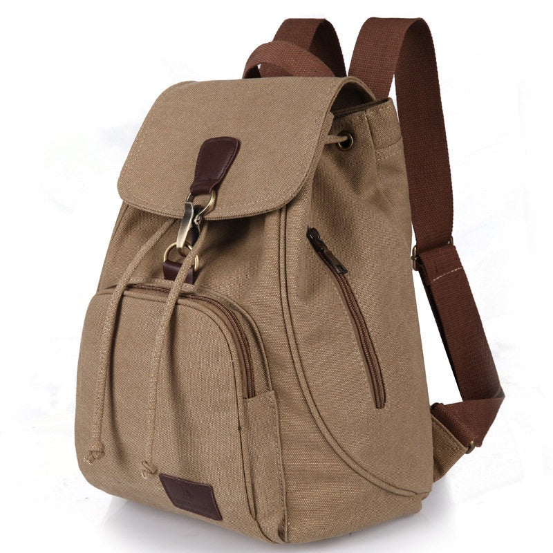 Mochila Mujer Lona Vintage con Bolsillos Laterales
