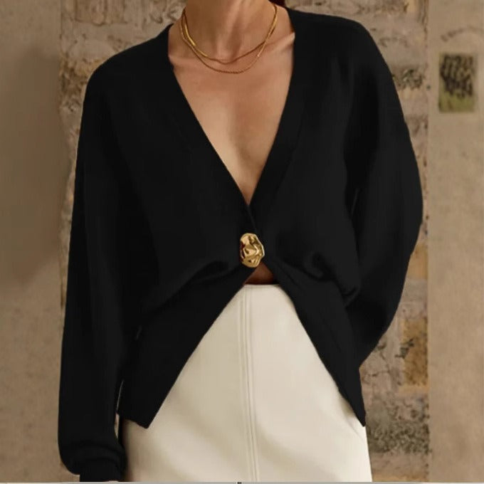 Cárdigan Mujer Punto Grueso Elegante Botón Floral