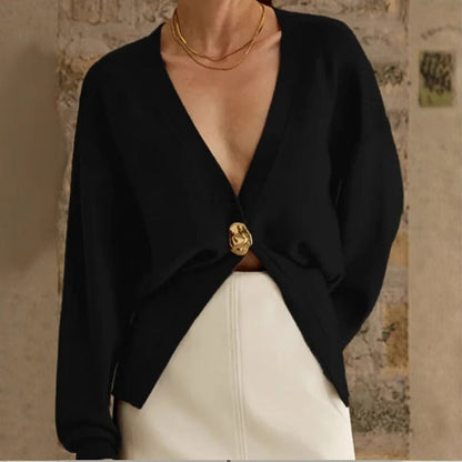 Cárdigan Mujer Punto Grueso Elegante Botón Floral