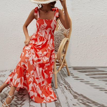Vestido Mujer Largo Estrellado con Tirantes Anudados