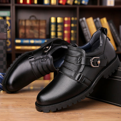 Zapatos Hombre Cuero Liso Hebilla Lateral