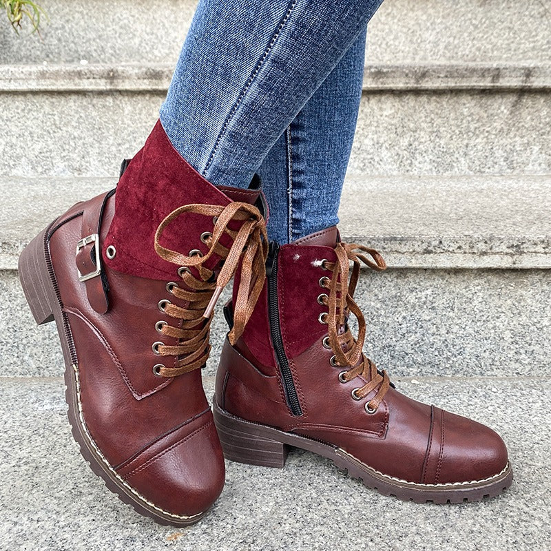 Botas Mujer Cuero Sintético Tobillo Estilo Rústico