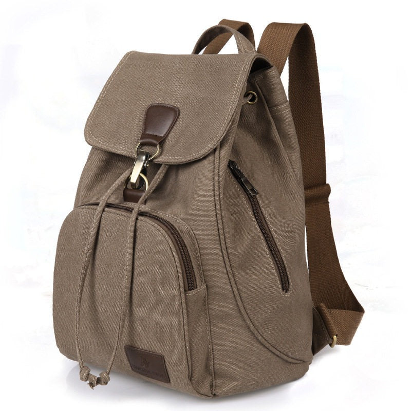 Mochila Mujer Lona Vintage con Bolsillos Laterales
