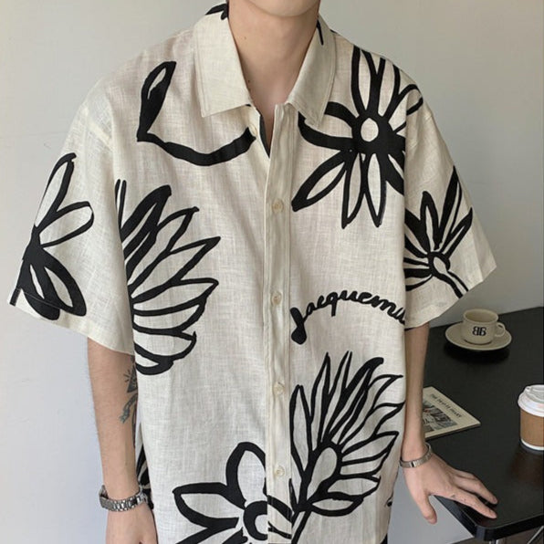 Camisa Hombre Lino Floral Estilo Verano - Vestiria