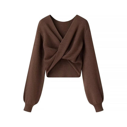 Jersey mujer cruzado estilo cropped puntilla