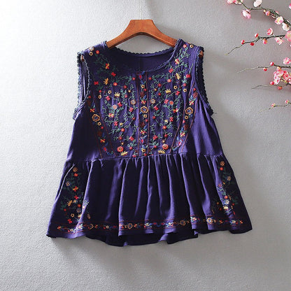 Blusa sin mangas estampado flor vintage mujer