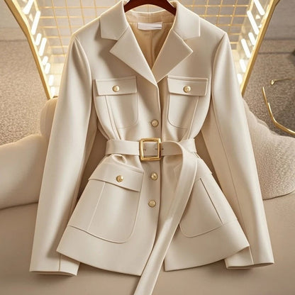 Chaquetón Mujer Cinturón Bolsillos Elegante