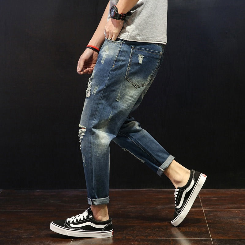 Pantalón vaquero hombre recto desgastado estiloso - Vestiria