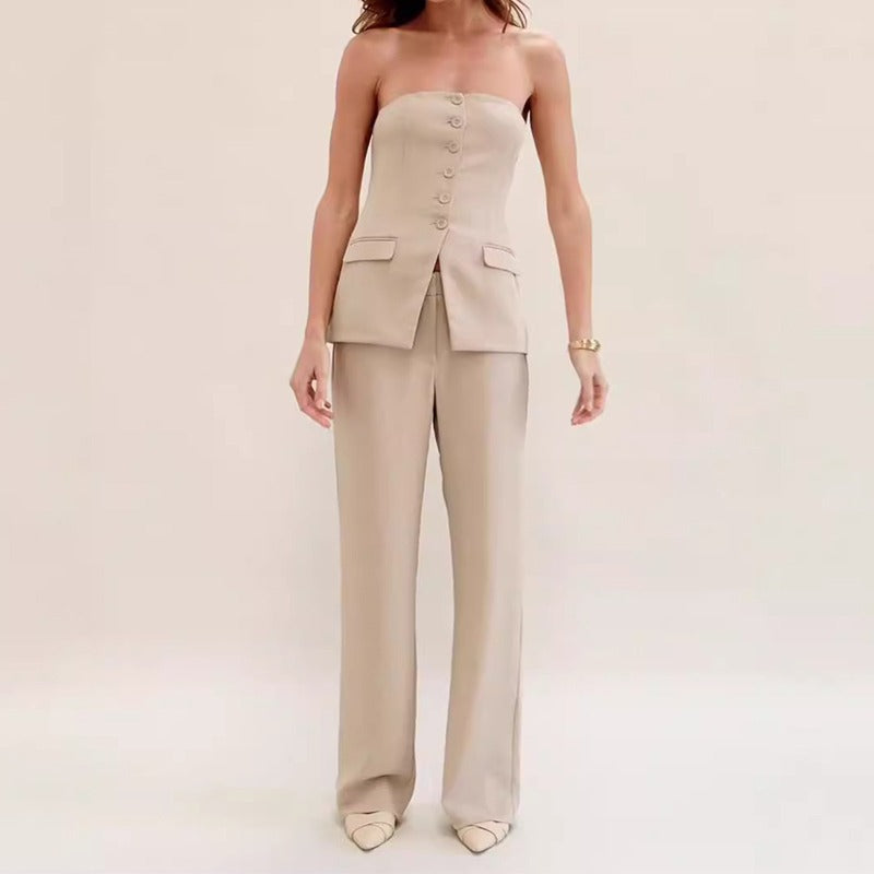 Traje de mujer elegante corsé y pantalón recto