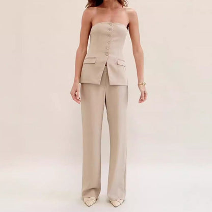 Traje de mujer elegante corsé y pantalón recto