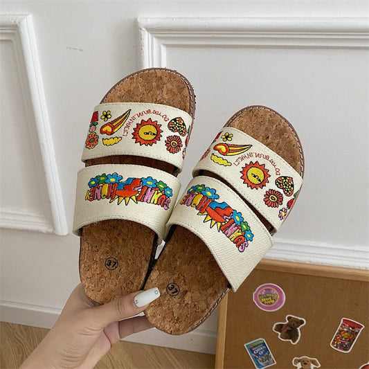 Sandalias cómodas mujer verano corcho floral - Vestiria