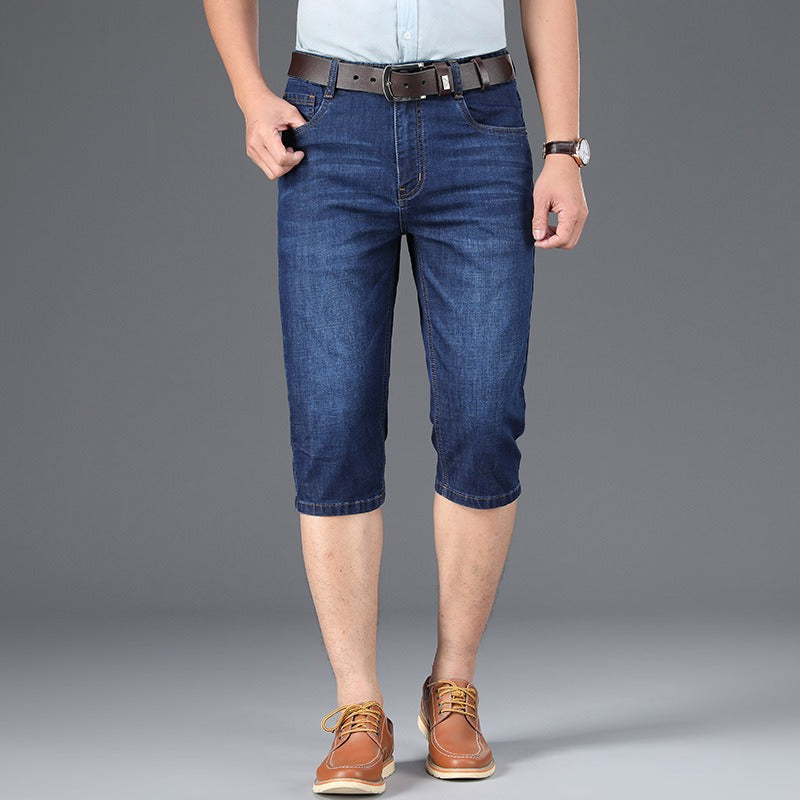 Pantalones cortos de mezclilla elástica para hombre casual