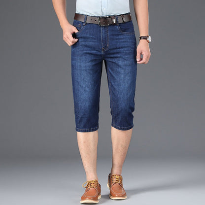 Pantalones cortos de mezclilla elástica para hombre casual