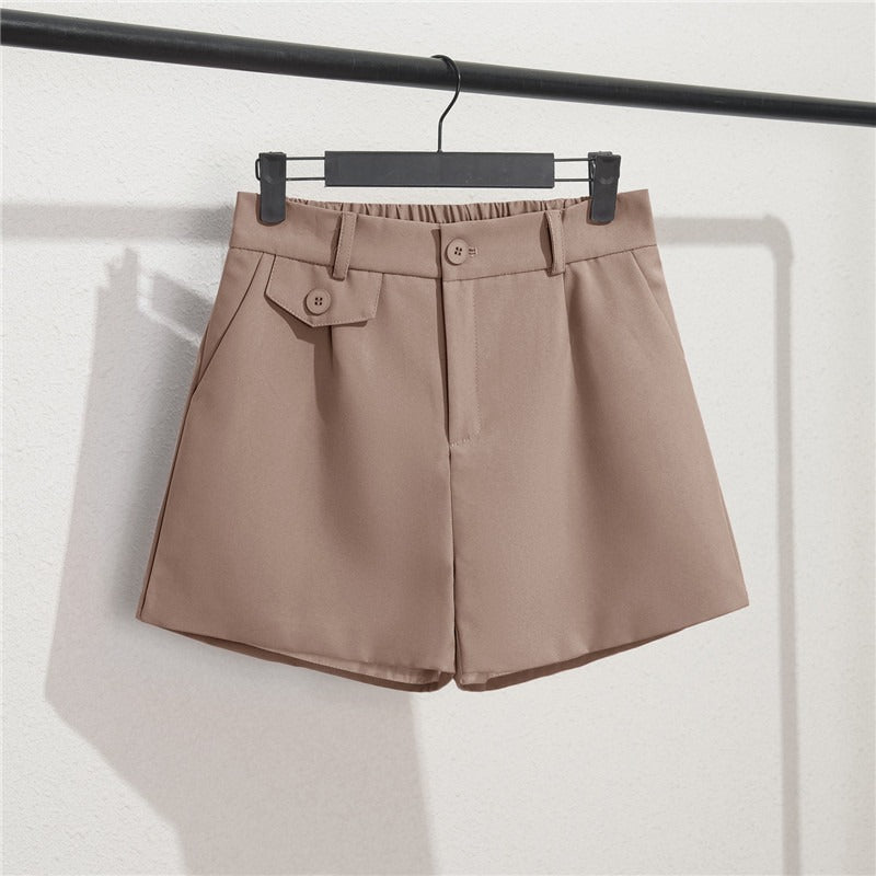 Shorts Mujer Cintura Elástica Detalle Botones Claro