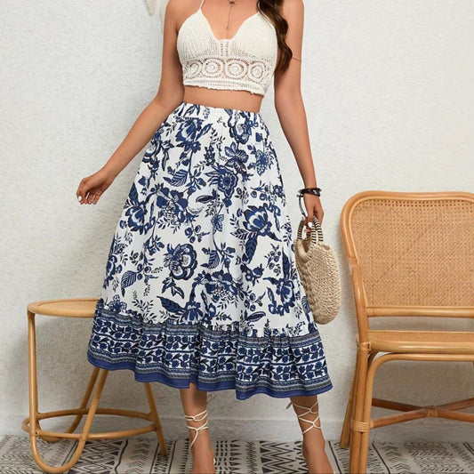Falda Mujer Estampada Flor Acampanada Cómoda - Vestiria