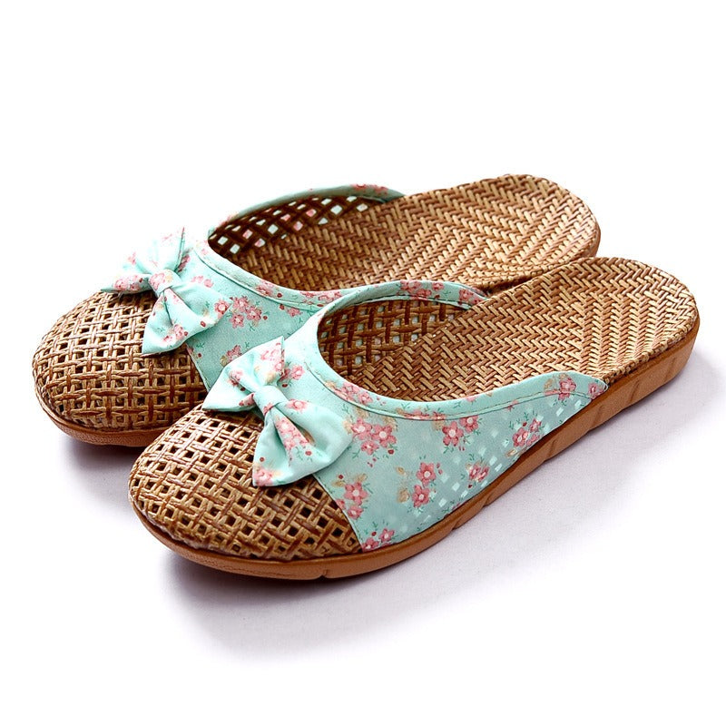 Pantuflas Mujer Tejidas con Lazo Floral - Vestiria