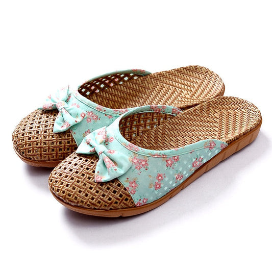 Pantuflas Mujer Tejidas con Lazo Floral - Vestiria