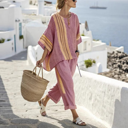 Vestido lino rayado estilo verano fresco