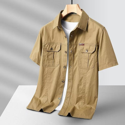 Camisa Hombre Manga Corta Algodón Estilo Militar - Vestiria