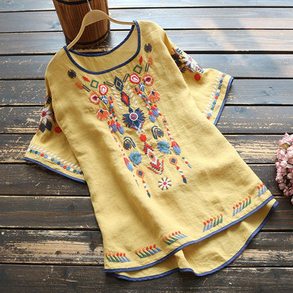 Blusa floreada manga corta femenina