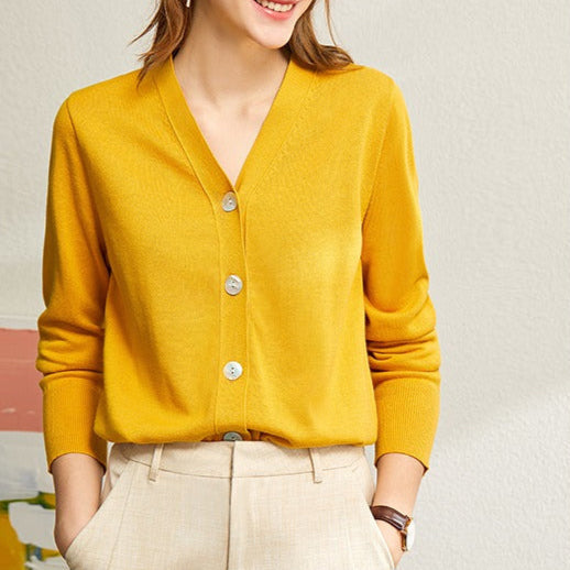 Cárdigan Mujer Punto Fino Elegante Cuello V