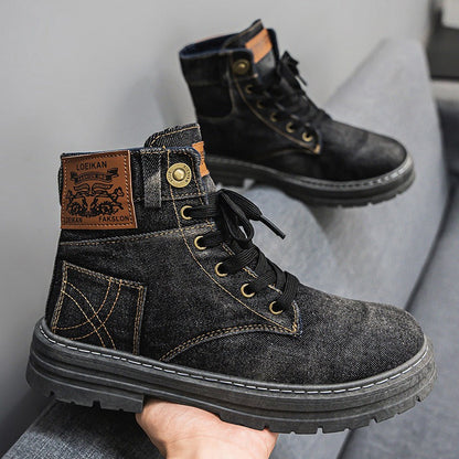 Botas Hombre Lona Azul Casual Originales - Vestiria