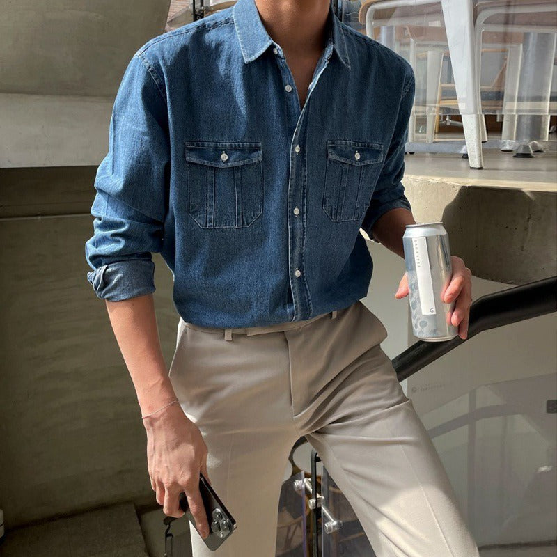 Camisa Hombre Jeans Clásica Bolsillos - Vestiria