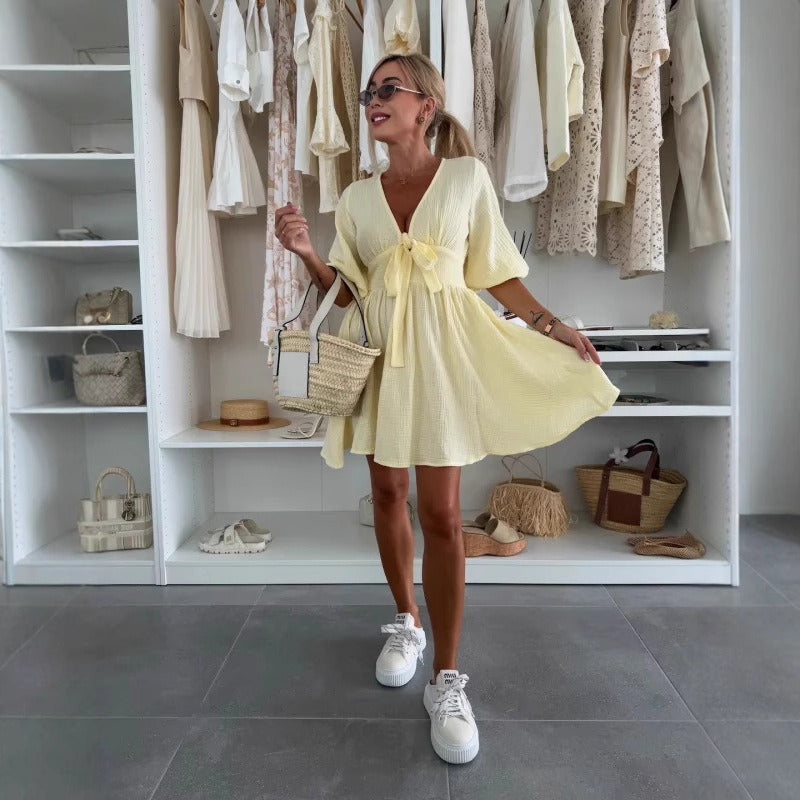 Vestido Mujer Mini Escote Fruncido Elegante