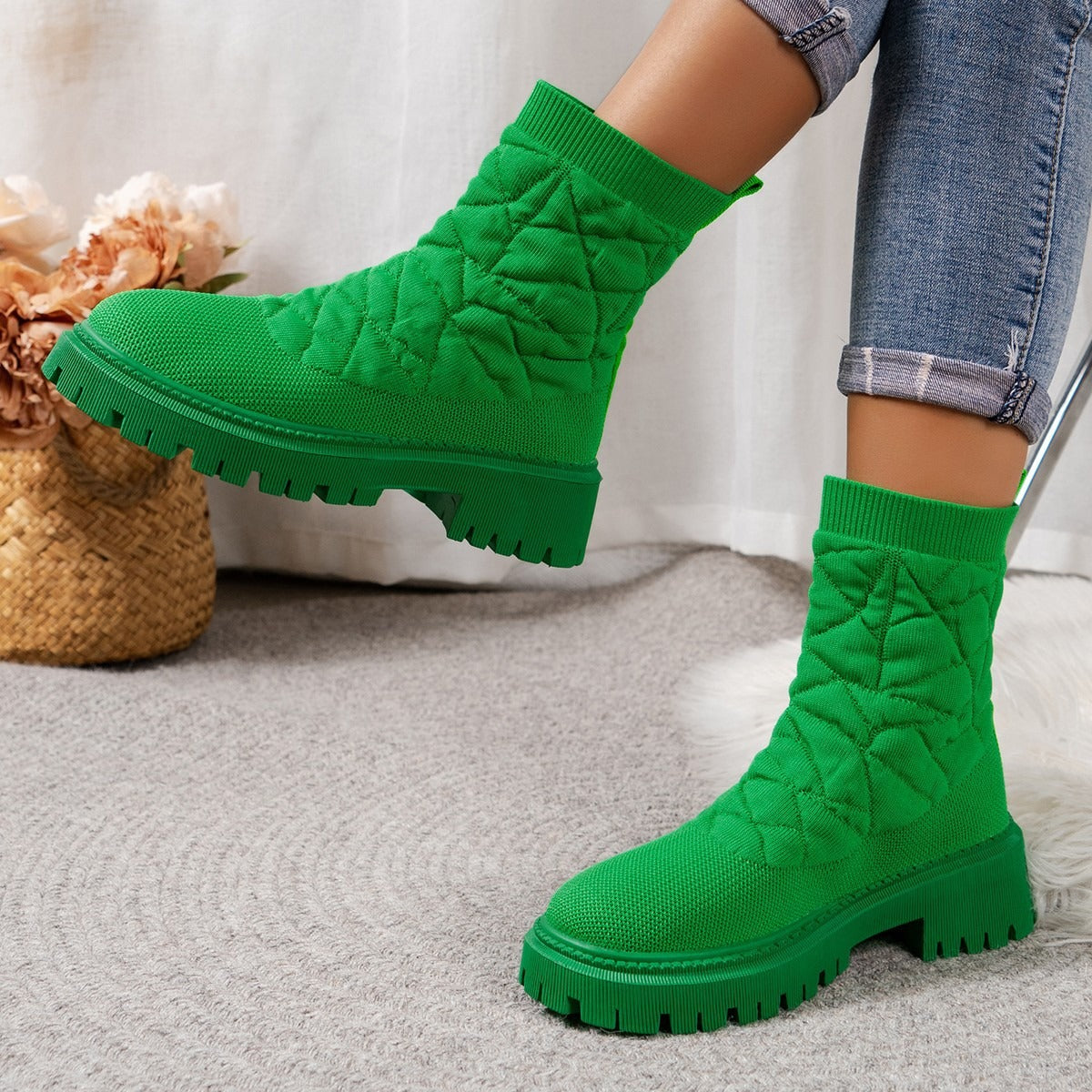 Botas Mujer Acolchadas Suela Goma Estilo Casual