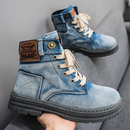 Botas Hombre Lona Azul Casual Originales