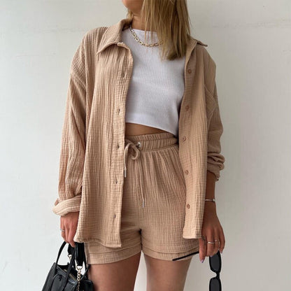 Vestido mujer algodón arrugado conjunto tres piezas