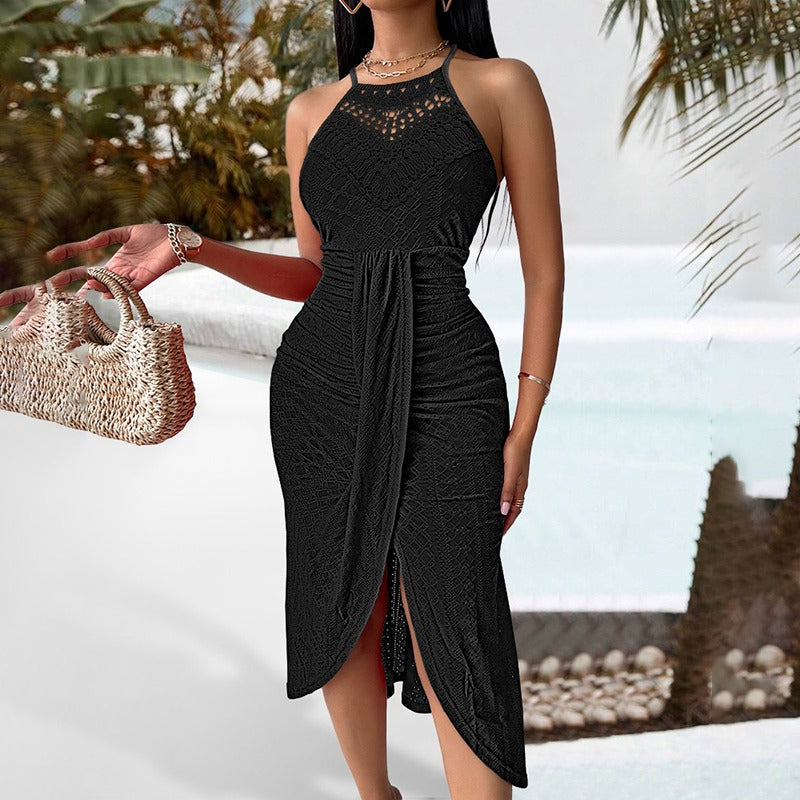 Vestido Mujer Crochet Floral Abierto Delantero
