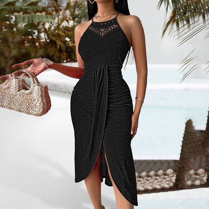 Vestido Mujer Crochet Floral Abierto Delantero