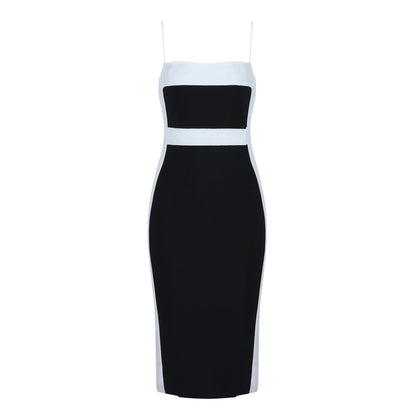 Vestido Mujer Midi Elegante Bicolor