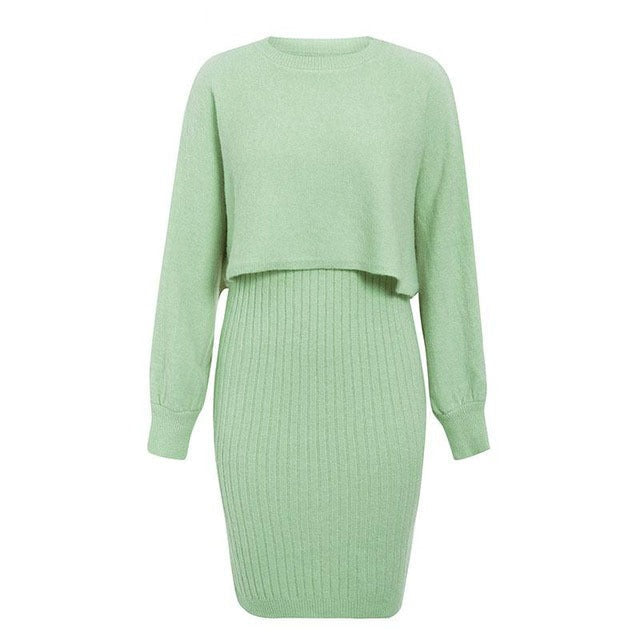 Vestido de punto efecto dos piezas elegante