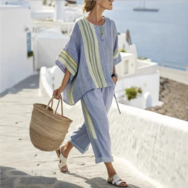 Vestido lino rayado estilo verano fresco