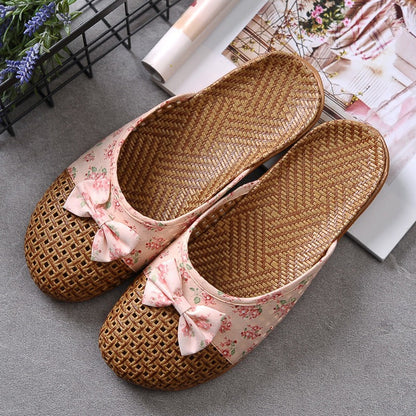 Pantuflas Mujer Tejidas con Lazo Floral