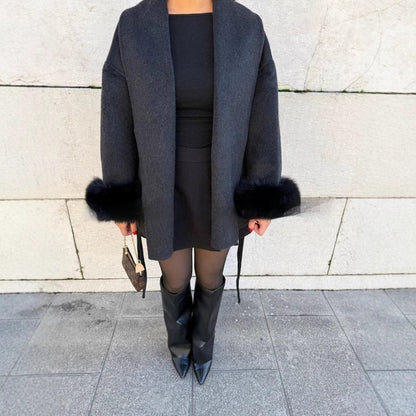 Chaquetón Mujer Lana Cálido con Puños de Piel
