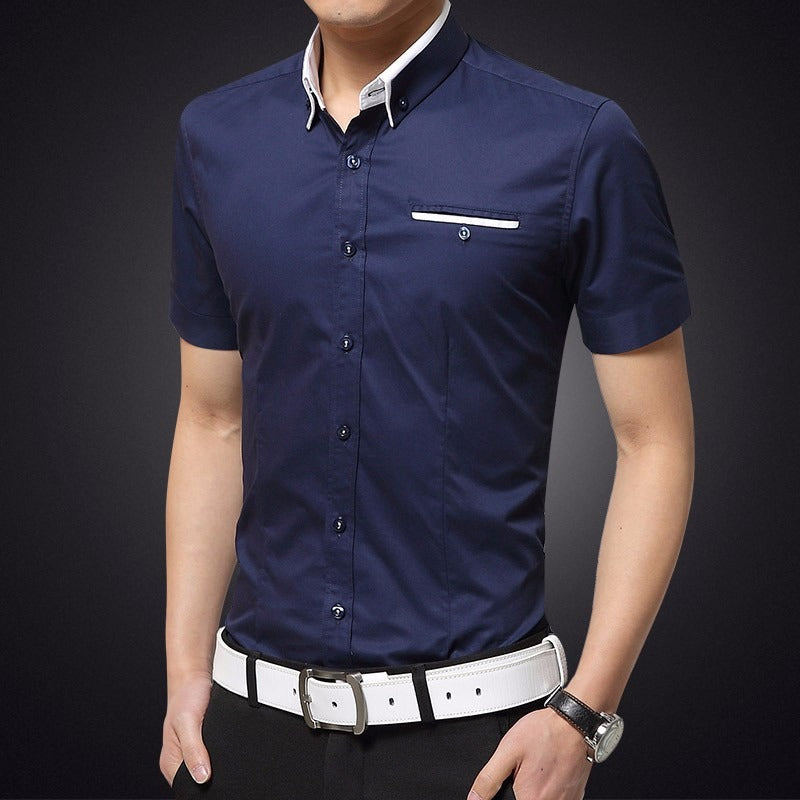 Camisa Hombre Algodón Manga Corta Estrecha