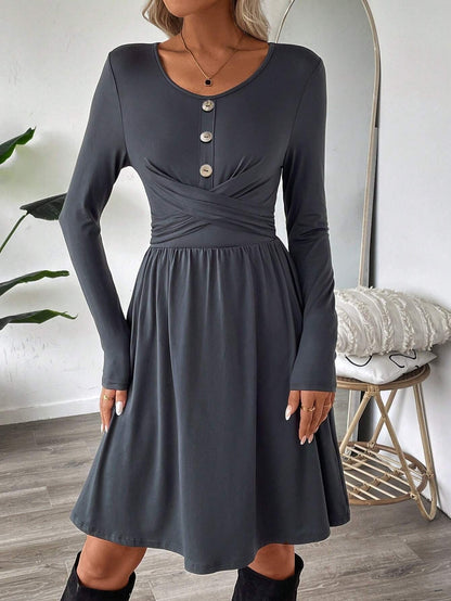 Vestido Mujer Ligero Botones Delantero Elegante