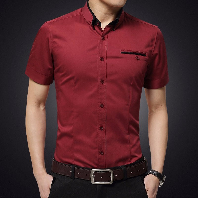 Camisa Hombre Algodón Manga Corta Estrecha