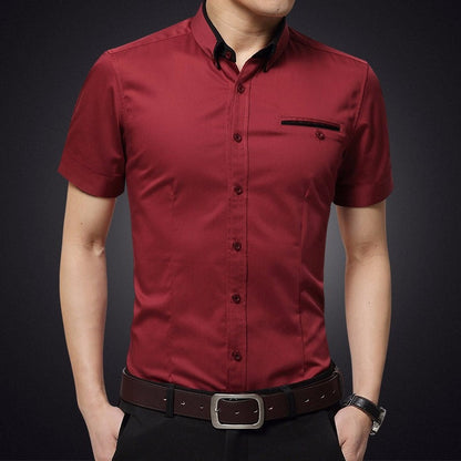 Camisa Hombre Algodón Manga Corta Estrecha