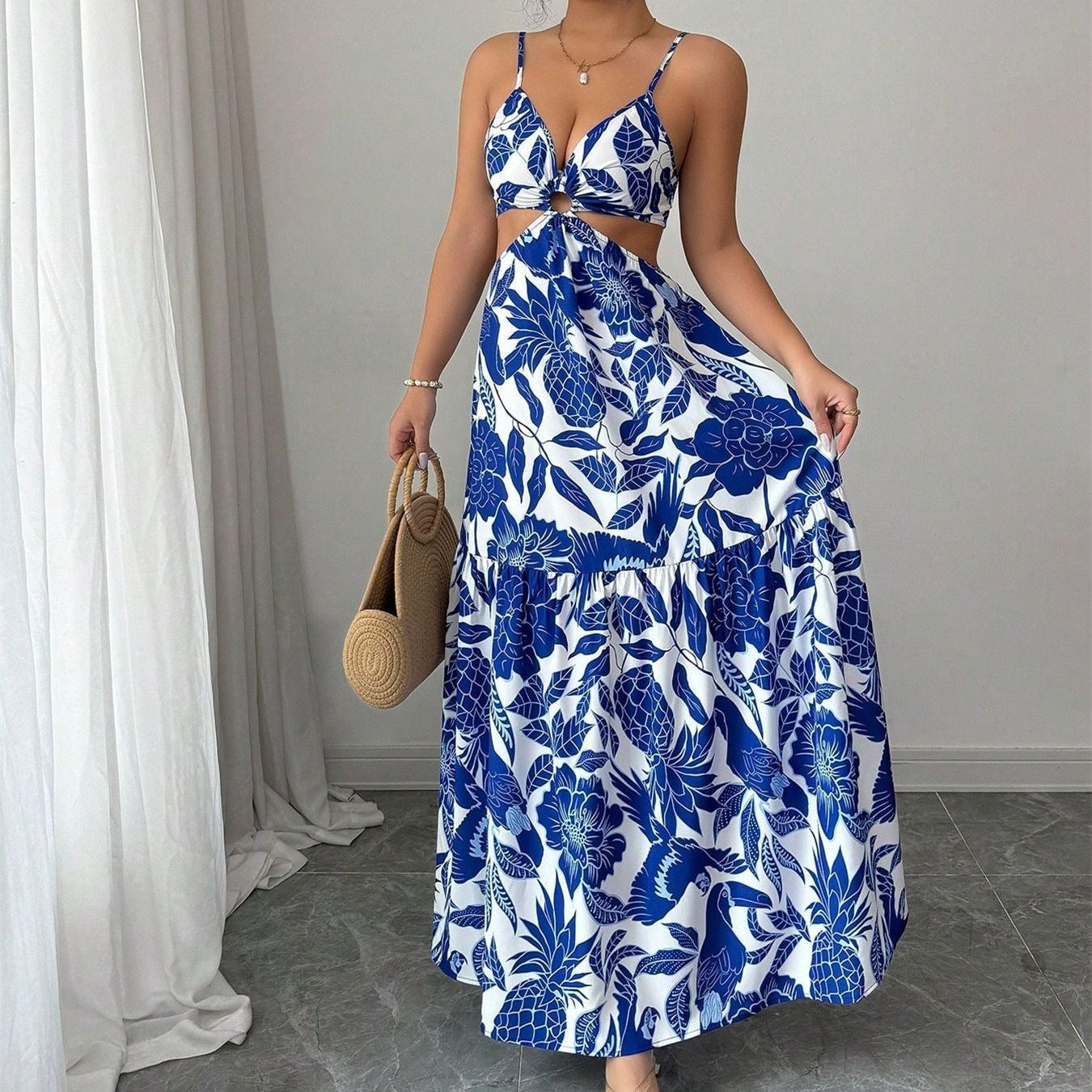 Vestido floral elegante mujer con tirantes - Vestiria