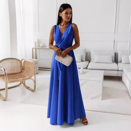 Vestido largo sin mangas cruzado elegante mujer