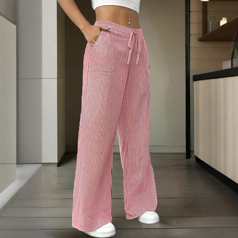Pantalón Mujer Rayas anchas Algodón Cómodo