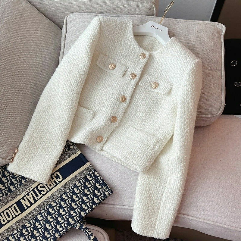 Chaqueta Mujer Tejido Bouclé Clásico con Botones Decorativos - Vestiria