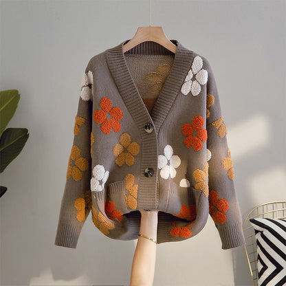 Cárdigan Mujer Punto Floral Clásico